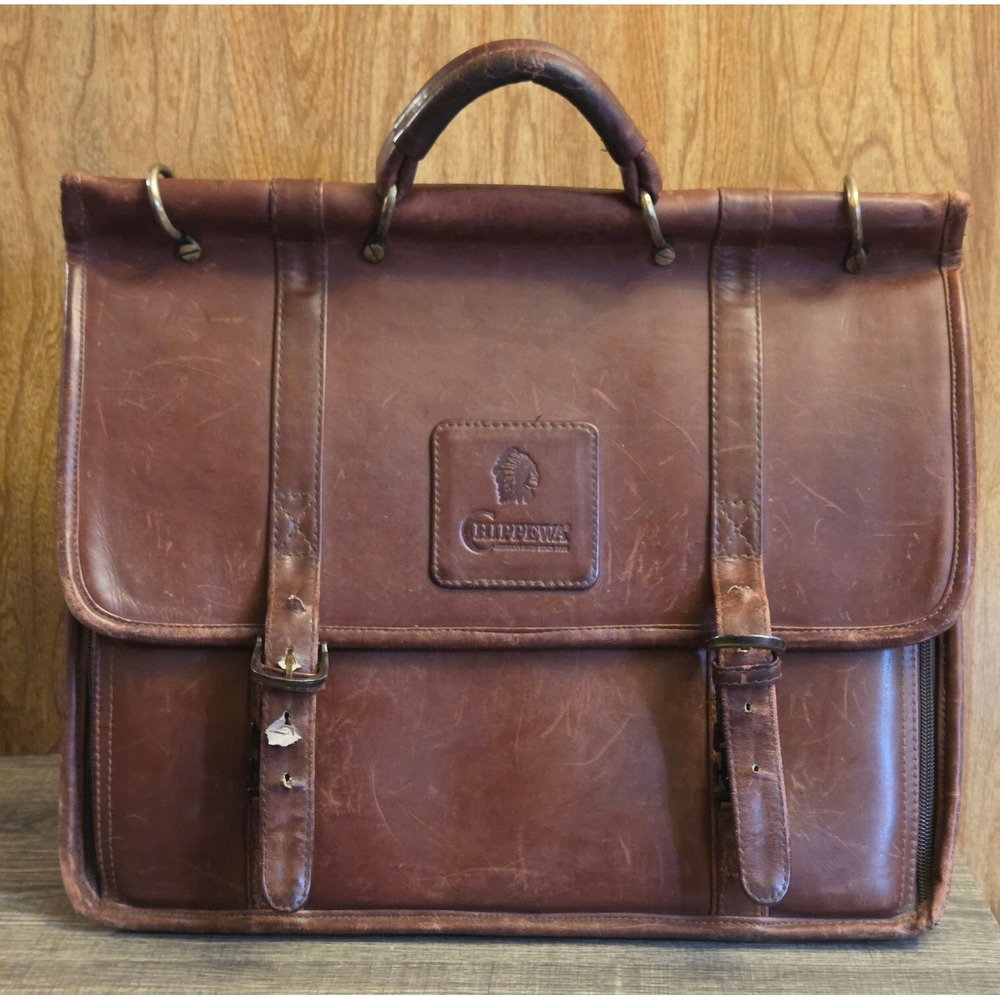 Chippewa Briefcase‎ Attache Leather Top Handle Shoulder Strap Expandable Vintage